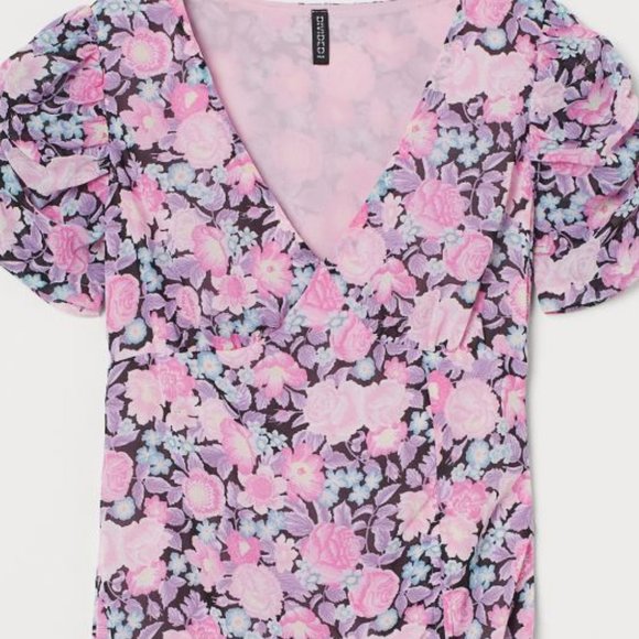 NWT H&M DIVIDED FLORAL PINK DRESS L - Picture 2 of 4